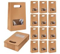 PH PandaHall 24 sacs cadeaux en papier avec fenêtre, sac en papier marron 14.8x6.8x23cm/5.8x2.7x9 pouces sac cadeau debout pour anniversaire mariage fête petit commerce