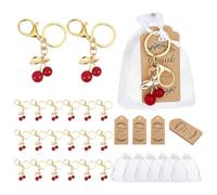PH PandaHall 24 Sets Faveur de Fête Cerise Porte Clés Rouge Cerise Sachet Cadeau Organza Faveurs Invité Cadeau de Retour Porte Clés Fruit avec Étiquette Merci pour Anniversaire Mariage Saint Valentin