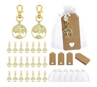 PH PandaHall 24 Sets Porte Clés Arbre de Vie Faveurs Fête Réunion Familiale Faveurs Sachets Cadeau Organza Doré Antique Porte Clés Arbre avec Étiquettes Vierges pour Mariage Invités Retour Souvenir