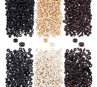 PH PandaHall 2400pcs Perles Rondes Plates en Bois 3 Couleurs Disques en Bois Brut Jaune/Marron/Noir pour Collier Bracelet Artisanat Maison 8mm/6mm