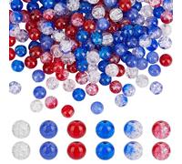 PH PandaHall 240pcs 6 Couleurs Perles Blanches Bleues et Rouges 8mm Perles de Verre du 4 Juillet Perles de Verre Rondes Perles en Vrac Peintes et Craquelées pour Fête Nationale Bracelets Colliers