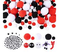 PH PandaHall 240pcs Grands Pompons avec Yeux Mobiles 25~50mm Pompons en Boules Noirs Blancs et Rouges pour Loisirs Créatifs avec Yeux de 6~12mm, Halloween