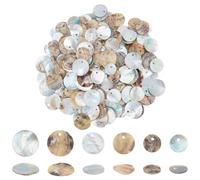 PH PandaHall 240pcs Perles de Coquillage Naturel, 3 styles Perles Rondes et Plates en Nacre Perles de Coquille Perles de Charme de Pièce de Monnaie en Coquillage pour Collier Bracelet, 10/12/15 mm