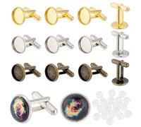 PH PandaHall 24pcs 3 couleurs base de Boutons de Manchette en Laon avec 24 cabochons en Verre 14mm Boutons de Manchette Vierges Paramètres de Plateau pour Bricolage, Bouton de Manchette de Chemise