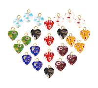 PH PandaHall 24pcs pendentif Millefiori en Verre Soufflé 8 couleurs Pendentifs en Forme de Cœur Breloques Pendantes Colorées avec Boucle en Fer pour Bijoux Bracelets Colliers Ras du Cou