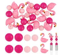 PH PandaHall 24pcs Perles Flamants Roses en Silicone 12/15mm Perles Rondes Roses Forme 3D Flamant Rose Perle Focale Animal Mignon Perle Artisanat pour Stylos Cordons Bracelet Fabrication de Bijoux