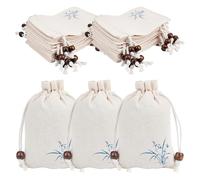 PH PandaHall 24pcs Pochette à Cordon en Lin Fleur Sachets Fleurs 10x14cm Petits Sacs Cadeaux en Tissu Vides Sacs pour Bijoux Cadeaux de Mariage Anniversaire Noël Bonbons Fleurs Séchées, Beige