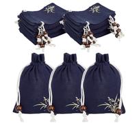 PH PandaHall 24pcs Pochette à Cordon en Lin Sachets Imprimés de Fleurs 10x14cm Petits Sacs Cadeaux en Tissu Vides Sacs pour Bijoux Cadeaux de Mariage Anniversaire Noël Bonbons Fleurs Séchées, Bleu