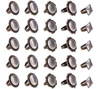 PH PandaHall 25pcs 5 Styles Anneaux Vierges Bague Présentoir a Bague, Support Bague Bague à Fabriquer en Fer avec 25pcs Cabochons en Verre pour la Fabrication de Bagues, Bronze Antique