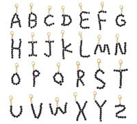 PH PandaHall 26Pcs Pendentifs A~Z Breloques Lettres Alphabet en Nacre Imitée Noire avec Fermoirs Mousquetons en Alliage Doré pour Bracelets Colliers et Chaussures Décoratives 35~52mm
