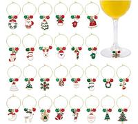 PH PandaHall 28 styles de breloques de Noël pour verre à vin, breloques d'identification de boisson, breloques à vin en alliage doré en émail pour verres à tige, dégustation, cadeaux de fête