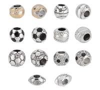 PH PandaHall 28pcs Perles de Sport Perles Européennes Tibétaines 7 Styles Perle de Football Baseball Perle D'Espacement à Grand Trou pour la Fabrication de Bijoux Bracelets Colliers Cadeaux 8.5-12mm
