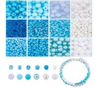 PH PandaHall 2960pcs Kit de Perles Bleues pour la Fabrication de Bijoux 6mm Perle en Plastique, 3mm Perles Rondes en Verre Lisses de Rocaille pour Bracelets Colliers Stylos Loisirs Créatifs