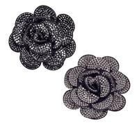 PH PandaHall 2pcs Broches Roses en Strass de 60mm Broches à Fleurs pour Femme Broche Élégante en Forme de Fleur de Camélia Grand Epingles à Revers pour Robe Danse Vêtements Fête de Mariage Noir/Gris