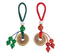 PH PandaHall 2pcs Feng Shui Pièce de Monnaie I Ching avec Cornaline Jade de Malaisie Perles D'Agate Rouge Cinq Empereurs Argent pour la Richesse le Succès la Bonne Chance, 85mm