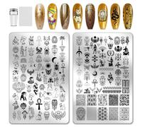 PH PandaHall 2pcs Plaques D'Estampage pour Ongles Éléments Égyptiens Plaques D'Estampage Chats Serpents Ongles Art Pochoirs Pharaon Manucure Art Modèles pour Femmes Manucures Salon Design Fournitures