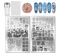 PH PandaHall 2pcs Plaques D'Estampage pour Ongles Style Chinois Nail Stamp Plaque Porcelaine Texture Art Modèle Acier Inoxydable Motif Dragon Ongles Pochoirs pour Femmes DIY Impression 14.5x9.5cm
