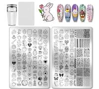 PH PandaHall 2pcs Plaques D'Estampage pour Ongles Thème Thé de L'Après Midi Modèles D'Art D'Ongle de Chats Mignons de Lapin Modèles D'Art D'Ongle Gâteau de Dessert pour Femme Manucures Salon Imprimer