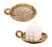 PH PandaHall 2pcs Plateau à Bougie en Céramique Vintage Porte-encens Porte Bougie Rustique avec Poignée Support pour Tasse et Bougies Style Chameau Décoration Intérieure, 14.4cm