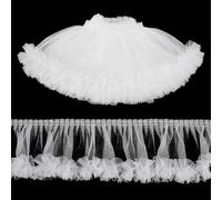 PH PandaHall 3.7m Bordure en Dentelle à Volants 14.6cm Bordure Élastique Blanche Vintage en Organza Plissé Rubans en Dentelle Tulle Applique à Coudre pour Noël Couture Vêtement Taie D'Oreiller Mariage