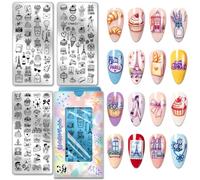 PH PandaHall 3 pièces Plaques à Estampage pour Ongles Paris, Éléments Français Pochoirs pour Art des Ongles Nourriture Boisson Scènes de Rue Modèles d'Art pour Ongles Plaques d'Image en DIY