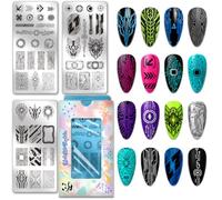 PH PandaHall 3 Pièces Plaques à Estampage pour Ongles Style Texture Cyberpunk, Pochoirs pour Ongles Art Linéaire Industriel Plaques d Image en Acier Inoxydable Style Mécanique pour Femmes DIY