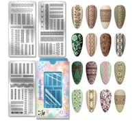 PH PandaHall 3 Pièces Plaques à Ongles Dentelle Fleurie Bordure Feuille Ruban Art Stencils Boho Floral Bordure Modèles à Ongle Arc Dentelle Images Plaques pour Femmes Maison DIY Manucures Salon Design