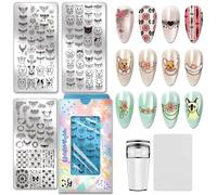 PH PandaHall 3 Pièces Plaques de Marquage des Ongles pour Chiens et Chats Modèles de Nail Art Vintage pour Ongles Motif Collier Animal Nœud Papillon Cœur et Fleur avec Outil pour Manucures Salon