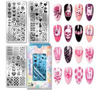 PH PandaHall 3 Plaques à Estampage d'Ongles Fantômes Crâne, Pochoirs d'Art d'Ongles Gothique Effrayant Toile d'Araignée Rose Modèles d'Images Plaques en Acier Inoxydable pour Femmes Halloween