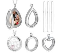 PH PandaHall 3 Styles Collier Pendentif Médaillon breloques Flottantes en Acier Inoxydable 304 Collier Mémoire Rond Pendentif Coeur en Forme de Larme pour L'Amitié Nostalgique Bijoux