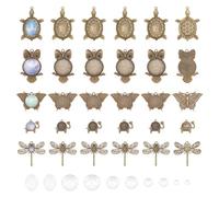 PH PandaHall 30 ensembles Kit de Plateaux à Pendentif 5 styles Pendentifs Blanc en Bronze Hibou Tortue Pendentif Lunette Paramètres de Dôme avec Cabochon en Verre pour Mariage Bijoux Artisanaux Cadeau