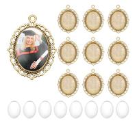 PH PandaHall 30 Ensembles Kit de plateaux à pendentifs en or, Plateaux à pendentif ovales à lunette vierge Carreaux de dôme cabochon en verre pour bouquet de mariage L'obtention du diplôme