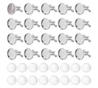 PH PandaHall 30 Kit de Boutons de Manchette Boutons de Manchette Vierges Boutons de Manchette en Laiton avec Cabochon Plateau à Cabochons pour la Fabrication de Boutons de Manchette Bac 16mm, Platine