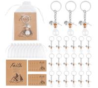 PH PandaHall 30 set Coffret Porte Clés Graine de Moutarde Cadeaux Chrétiens Comprend Bouteilles en Verre Vides avec Breloques Croix Foi Sacs Cadeaux en Organza Cartes en Papier Foi pour Fêtes Mariages