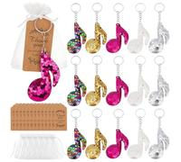 PH PandaHall 30 Sets Faveurs Porte Clés Note de Musique 5 Couleurs Paillettes Note de Musique Pendentif Porte Clés avec 12x10cm Sachets Organza et Étiquettes Cadeau pour Carnaval Fête Karaoké