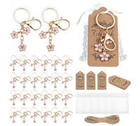PH PandaHall 30 sets Porte Clés Fleur Rose Sac Cadeau Rose pour Invités Sachet Cadeau en Organza avec Étiquette de Remerciement et Cordon en Jute pour Fêtes Noël Anniversaire Mariage Décor Souvenir