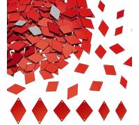 PH PandaHall 300pcs 3 tailles Losange à Coudre Sur Miroirs Acrylique Bricolage Miroir Strass Pièce de Miroir Liens de Perles en Vrac avec 2 trous pour Robe de Soirée Sacs de Danse Vêtement Rouge