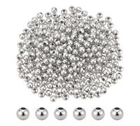 PH PandaHall 300pcs 4mm Perles D'Espacement en Laiton Plaqué Platine Perles Lisses Sans Couture Perle de Taille Ronde en Métal pour Bracelets Superposés Colliers Bijoux D'Halloween et de Noël