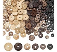 PH PandaHall 300pcs 6 Styles Perles de Disque en Noix de Coco, Perles Espaceuses Plates Rondes en Coquille de Coco Perles en Coco Lâches pour DIY Créations Fabrication de Bijoux, 9/12/15 mm