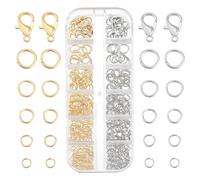 PH PandaHall 300pcs anneau Ouvert en Laiton Plaqué Or 14 carats, 4/5/6/7/8mm Anneaux Ouverts avec 11pcs 12mm fermoirs Mousquetons pour la Fabrication de Bijoux et la Réparation de Colliers