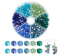 PH PandaHall 300pcs Perles de Cristal en Verre Bleu pour la Fabrication de Bijoux 6mm Perles Cubiques à Facettes Transparentes Perle en Verre de Plage Océan pour Bracelets D'Été Colliers Bijoux