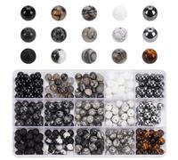 PH PandaHall 300pcs Perles de Pierres Précieuses Blanches Noires 8mm Rondes à Thème Marbre en Vrac pour Bracelet, Boucle d'Oreille, Collier, Bijoux - Halloween, Aïd Moubarak, Ramadan