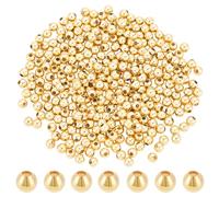 PH PandaHall 300pcs Perles D'Espacement en Or 18 carats 4 mm Perles en Métal en Laiton Perles Lisses Sans Couture Perles de Taille Durables pour Été Bikini, Chaîne de Ventre, Bracelet Superposé