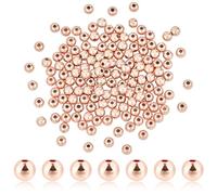 PH PandaHall 300pcs Perles D'Espacement en Or Rose Perles Rondes Lisses de 6mm Perle en Laiton Plaquées Longue Durée Perle D'Espacement Lâches Sans Couture pour Bracelet et Collier Empilables D'Été