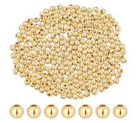 PH PandaHall 300pcs Perles d'espacement plaquées or 24 carats 4mm Perles rondes lisses Entretoises de bracelets Perles en laiton en vrac pour la plage d'été à Hawaï Collier bracelet empilable
