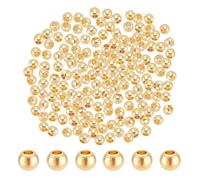 PH PandaHall 300pcs Perles Entretoises Rondes Plaqué Or 14K 3mm Perles Rondes Lisse Petite Perle Boule pour Création de Bijoux Collier Bracelet Boucles D'Oreilles Artisanat Bricolage