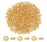 PH PandaHall 300PCS Perles intercalaires fleur dorée, 6mm Perles de marguerite en alliage Entretoises de bijoux en métal Breloques en perles de flocon de neige pour collier de bracelet de Noël Bijoux