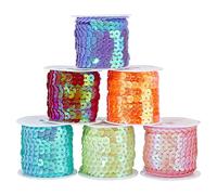 PH PandaHall 30m Paillettes Plates Paillettes 6 Couleurs 6mm Garniture à Bande Plate à Sequins Corde à Bobine Paillette Garniture Brillante Couture pour Robe Sirène Costume d'halloween