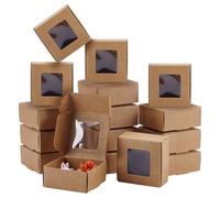PH PandaHall 30pcs Boîte Cadeau Marron Mini Boîtes Papier avec Fenêtre Petites Boîtes Avion Carrées Boîte Carton pour Emballage Cadeau Faveur Mariage Anniversaire Fête Petite Entreprise, 5.5x5.5x2.5cm