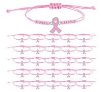 PH PandaHall 30pcs Bracelets de Sensibilisation au Cancer du Sein, Bracelets Ajustables de Ruban Rose Bracelet en Corde de Polyester Tressée pour Cadeau d'Équipe pour Femmes